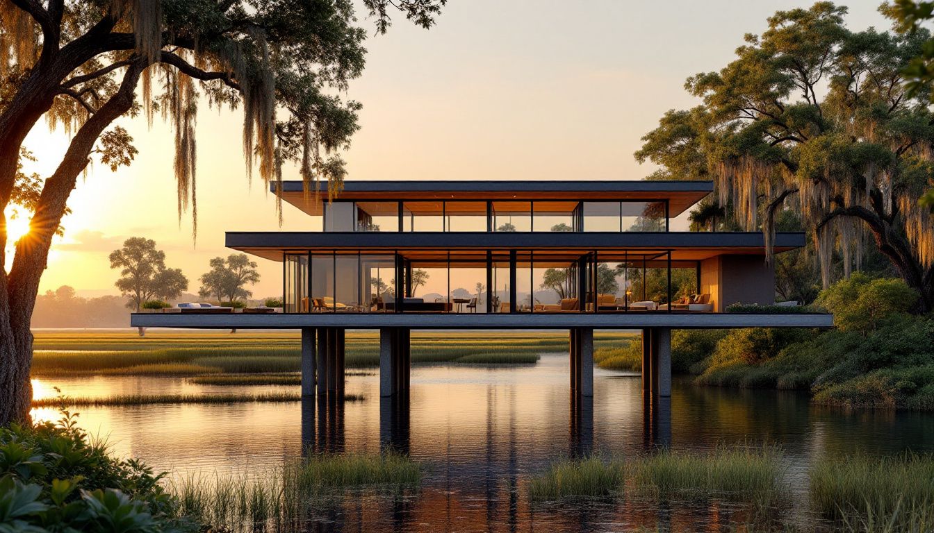 Elevated glass villa concept render